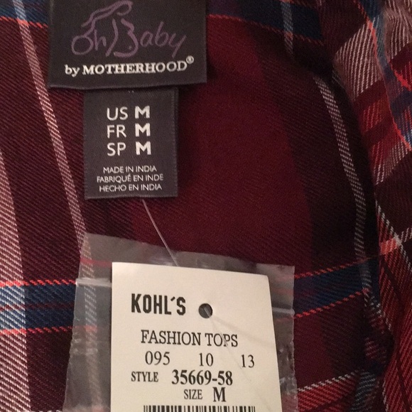 New Red Blue Plaid Checkered Maternity Button down top Medium Tunic Pregnancy - Picture 3 of 4